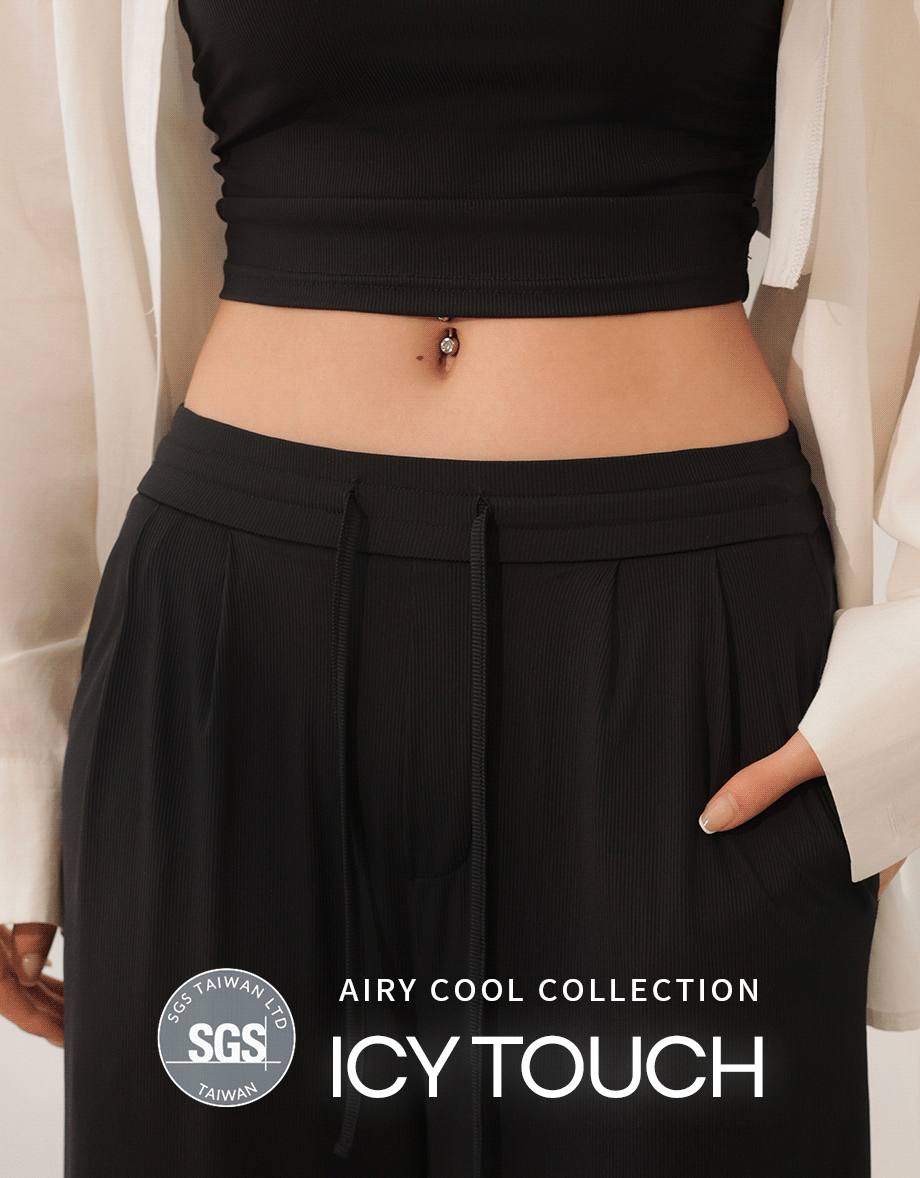 Cooling Fabric Front Pleated Wide Leg Pants with Drawstring Detail